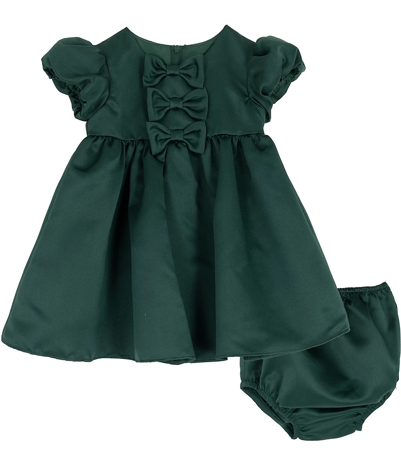 Rare Editions Baby Girls Bubble-Sleeve Triple-Bow-Detailed Satin Fit-And-Flare Dress