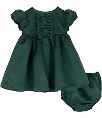 Rare Editions Baby Girls Bubble-Sleeve Triple-Bow-Detailed Satin Fit-And-Flare Dress