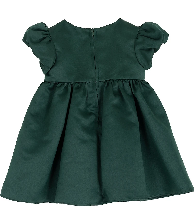 Rare Editions Baby Girls Bubble-Sleeve Triple-Bow-Detailed Satin Fit-And-Flare Dress