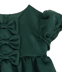 Rare Editions Baby Girls Bubble-Sleeve Triple-Bow-Detailed Satin Fit-And-Flare Dress