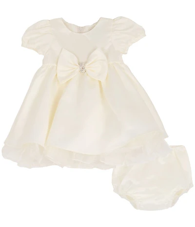 Rare Editions Baby Girls Cap-Sleeve Bow-Accented Satin Fit-And-Flare Dress