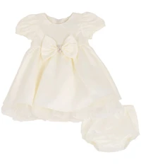 Rare Editions Baby Girls Cap-Sleeve Bow-Accented Satin Fit-And-Flare Dress