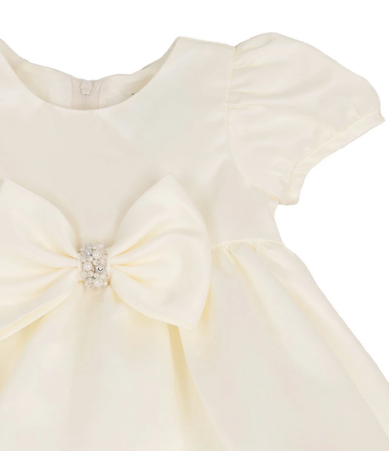 Rare Editions Baby Girls Cap-Sleeve Bow-Accented Satin Fit-And-Flare Dress