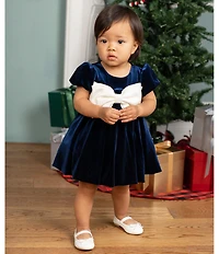 Rare Editions Baby Girls Cap-Sleeve Bubble-Hem Velvet Dress