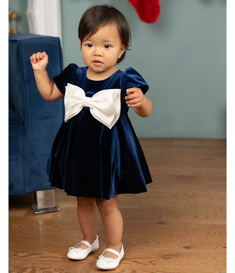 Rare Editions Baby Girls Cap-Sleeve Bubble-Hem Velvet Dress