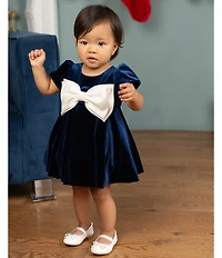 Rare Editions Baby Girls Cap-Sleeve Bubble-Hem Velvet Dress