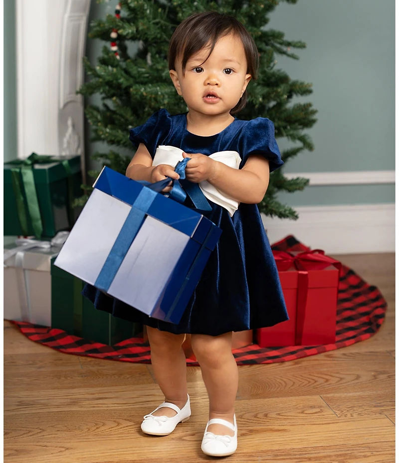 Rare Editions Baby Girls Cap-Sleeve Bubble-Hem Velvet Dress