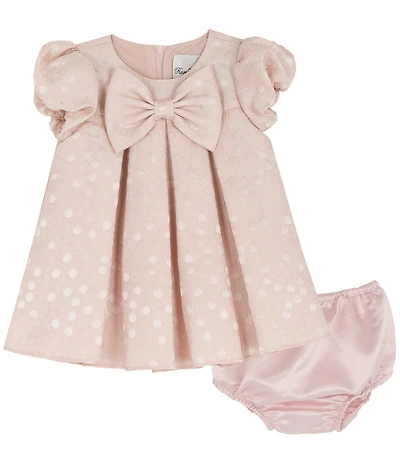 Rare Editions Baby Girls Cap Sleeve Dotted Brocade Empire-Waist Dress
