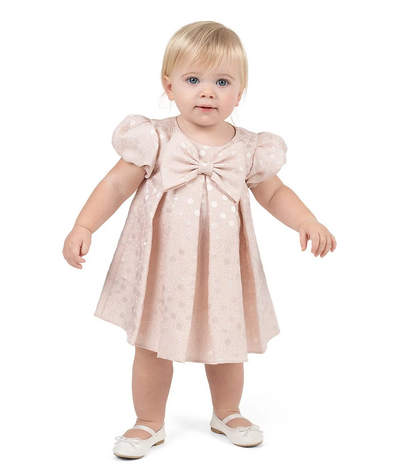 Rare Editions Baby Girls Cap Sleeve Dotted Brocade Empire-Waist Dress