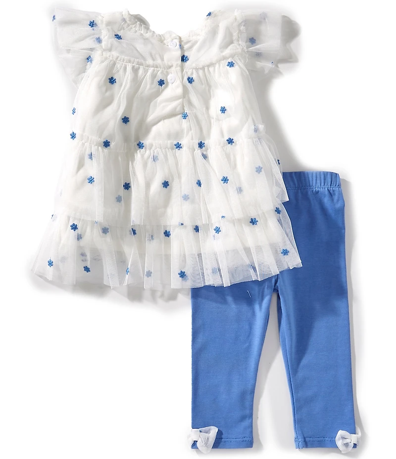 Rare Editions Baby Girls Cap Sleeve Embroidered Mesh Tunic Top & Solid Leggings Set