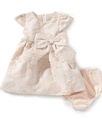 Rare Editions Baby Girls Cap Sleeve Faux Pearl Embellished Brocade Dress