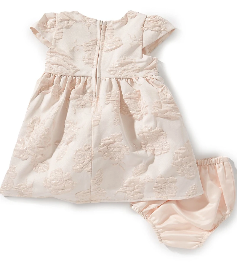 Rare Editions Baby Girls Cap Sleeve Faux Pearl Embellished Brocade Dress