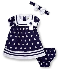 Rare Editions Baby Girls Cap Sleeve Large Dotted Nautical Empire Waist Dress