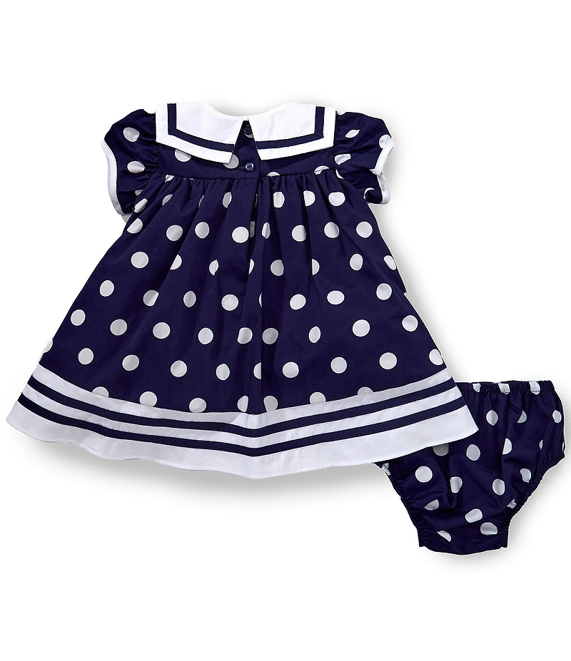Rare Editions Baby Girls Cap Sleeve Large Dotted Nautical Empire Waist Dress