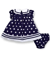 Rare Editions Baby Girls Cap Sleeve Large Dotted Nautical Empire Waist Dress