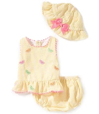 Rare Editions Baby Girls Sleeveless Seersucker Citrus Fruit Schiffli Embroidered Tank and Diaper Cover