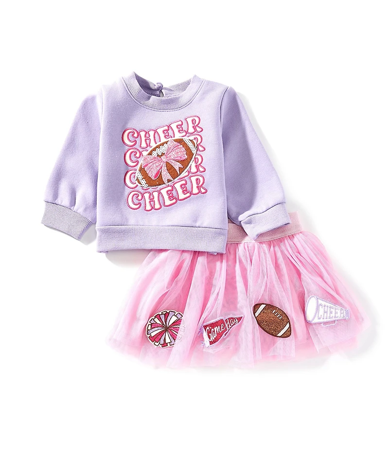 Rare Editions Baby Girls Cheer Football French Terry Sweatshirt & Boarder Tutu Skirt Set