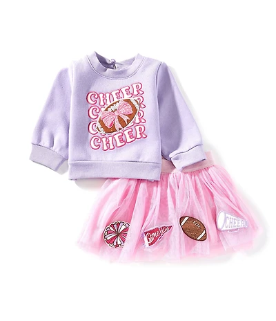 Rare Editions Baby Girls Cheer Football French Terry Sweatshirt & Boarder Tutu Skirt Set