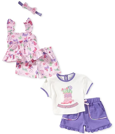 Rare Editions Baby Girls Cowboy Boots Graphic T-Shirt & Western-Inspired- Shorts & Western-Inspired Tank Top & Solid Shorts Set