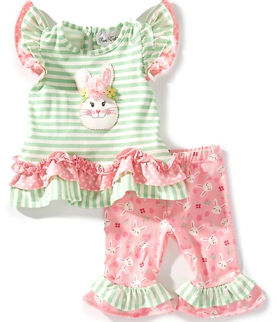 Rare Editions Baby Girls Flutter Sleeve Bunny Face Applique Tunic Top & Bunny-Face-Printed Leggings Set