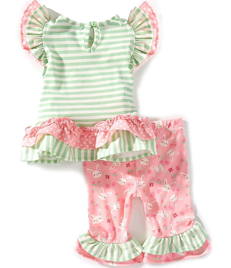Rare Editions Baby Girls Flutter Sleeve Bunny Face Applique Tunic Top & Bunny-Face-Printed Leggings Set