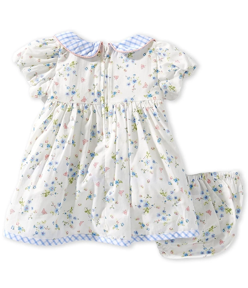 Rare Editions Baby Girls Cap-Sleeve Peter Gingham Pan Collar and Bows Ditsy-Floral-Printed Fit-And-Flare Dress