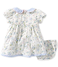 Rare Editions Baby Girls Cap-Sleeve Peter Gingham Pan Collar and Bows Ditsy-Floral-Printed Fit-And-Flare Dress