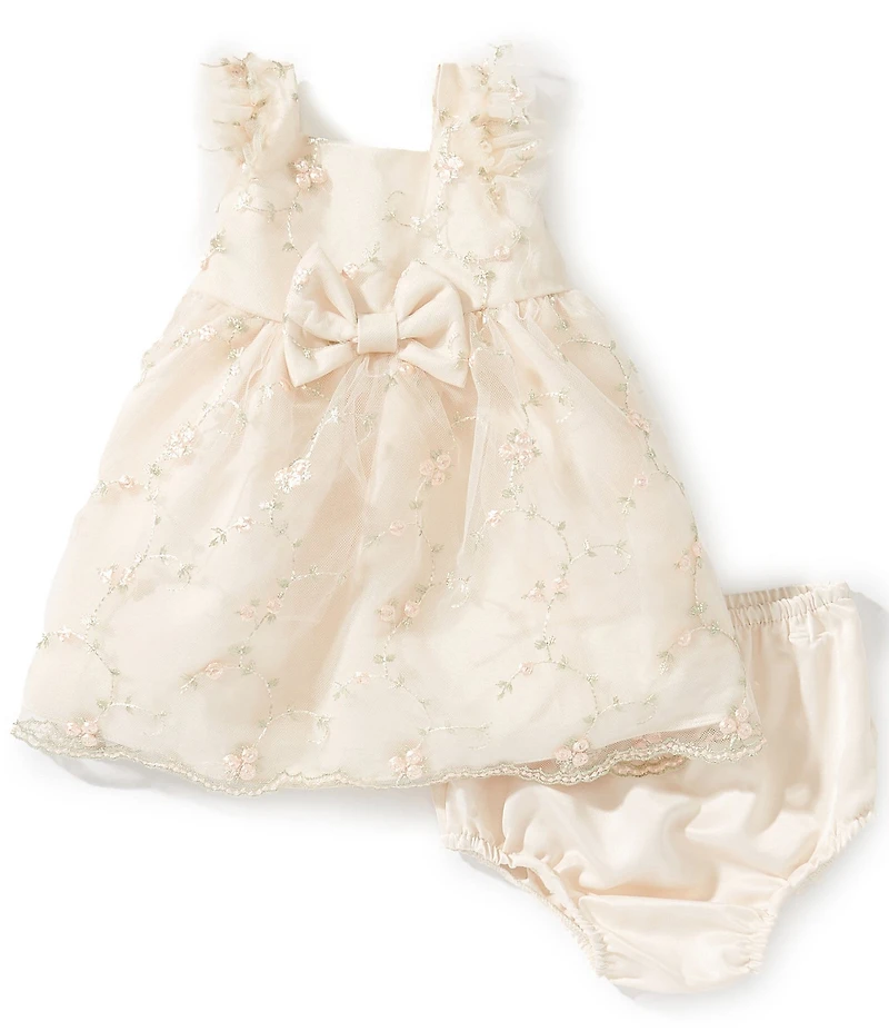 Rare Editions Baby Girls Flutter-Sleeve Embroidered Mesh Dress