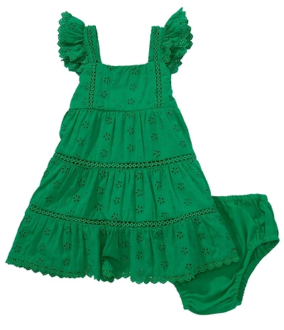 Rare Editions Baby Girls Flutter-Sleeve Eyelet-Embroidered/Crocheted-Trimmed Dress