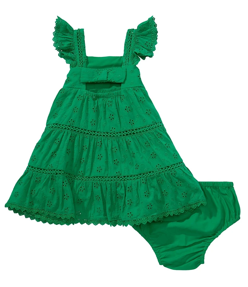 Rare Editions Baby Girls Flutter-Sleeve Eyelet-Embroidered/Crocheted-Trimmed Dress