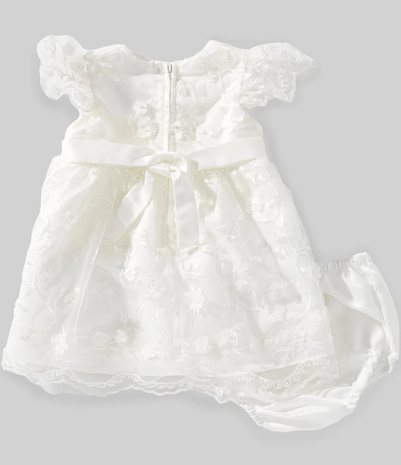 Rare Editions Baby Girls Flutter Sleeve Floral Lace Ribbon Bow Trim Fit-And-Flare Dress