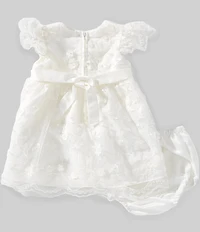 Rare Editions Baby Girls Flutter Sleeve Floral Lace Ribbon Bow Trim Fit-And-Flare Dress