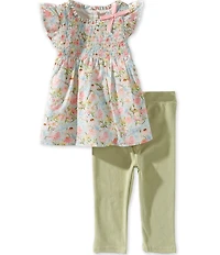 Rare Editions Baby Girls Flutter-Sleeve Floral-Printed Dress & Solid Leggings Set