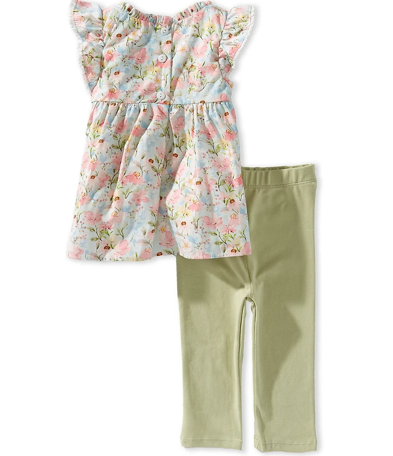 Rare Editions Baby Girls Flutter-Sleeve Floral-Printed Dress & Solid Leggings Set