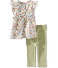 Rare Editions Baby Girls Flutter-Sleeve Floral-Printed Dress & Solid Leggings Set