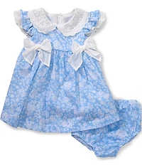 Rare Editions Baby Girls Layered-Flutter-Sleeve Eyelet Peter Pan Collar Bow-Detail Floral-Printed Fit-And-Flare Dress