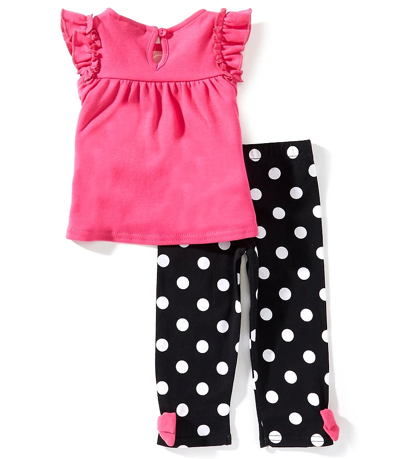 Rare Editions Baby Girls Flutter-Sleeve Flower-Appliqued Tunic Top & Large-Dot Leggings Set