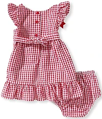 Rare Editions Baby Girls Flutter-Sleeve Gingham-Checked/Strawberry-Applique Seersucker Dress