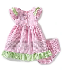 Rare Editions Baby Girls Flutter-Sleeve Gingham-Printed Daisy-Appliqued Fit-And-Flare Dress