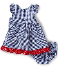 Rare Editions Baby Girls Flutter-Sleeve Ladybug Flower-Appliqued Checked Seersucker Dress