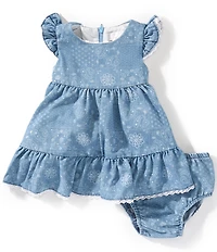 Rare Editions Baby Girls Flutter-Sleeve Mixed-Media Patchwork-Printed Denim Dress