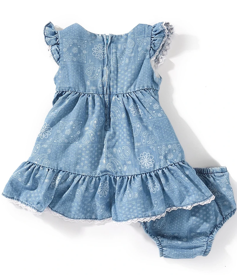 Rare Editions Baby Girls Flutter-Sleeve Mixed-Media Patchwork-Printed Denim Dress