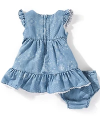 Rare Editions Baby Girls Flutter-Sleeve Mixed-Media Patchwork-Printed Denim Dress