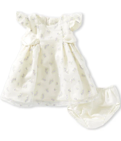 Rare Editions Baby Girls Flutter Sleeve Rose Embroidered Organza Fit-And-Flare Dress
