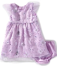 Rare Editions Baby Girls Flutter-Sleeve Sequin-Embellished Three-Dimensional-Butterfly-Appliqued Mesh Fit-And-Flare Dress
