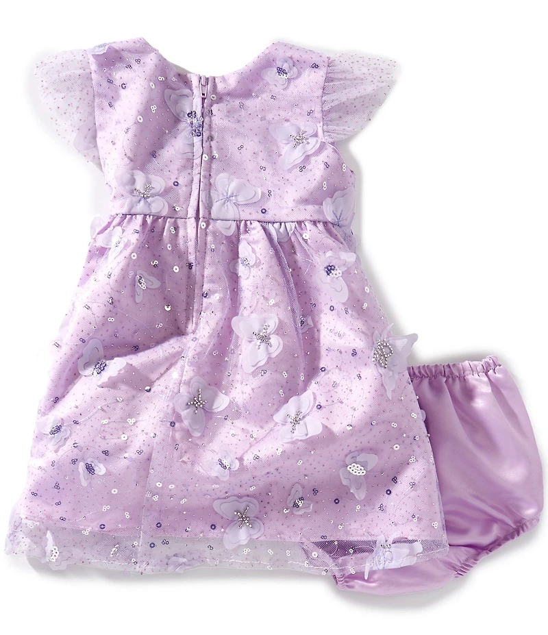 Rare Editions Baby Girls Flutter-Sleeve Sequin-Embellished Three-Dimensional-Butterfly-Appliqued Mesh Fit-And-Flare Dress