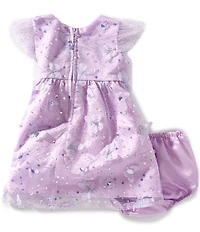 Rare Editions Baby Girls Flutter-Sleeve Sequin-Embellished Three-Dimensional-Butterfly-Appliqued Mesh Fit-And-Flare Dress