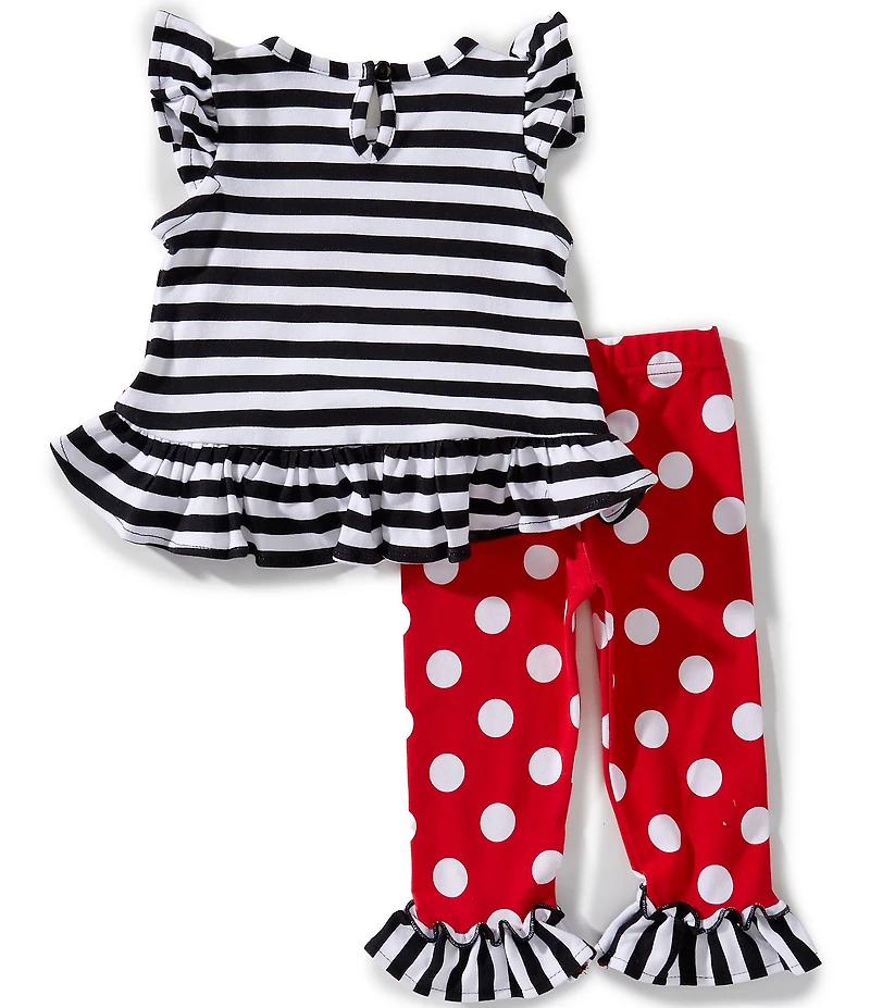 Rare Editions Baby Girls Flutter-Sleeve Striped Ladybug-Appliqued Tunic Top & Large-Dot Leggings Set