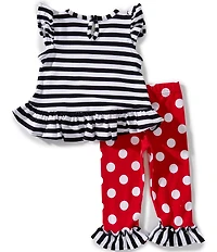 Rare Editions Baby Girls Flutter-Sleeve Striped Ladybug-Appliqued Tunic Top & Large-Dot Leggings Set