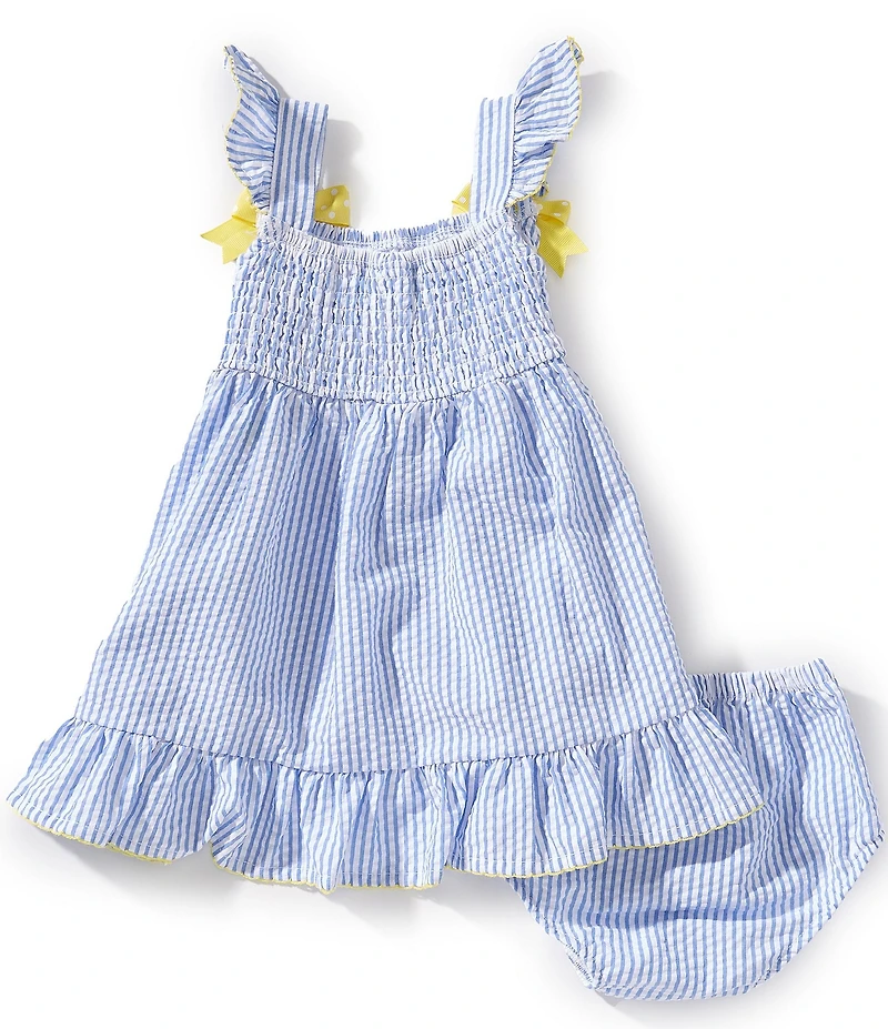 Rare Editions Baby Girls Flutter-Sleeve Striped/Pineapple-Schiffli-Embroidered Dress